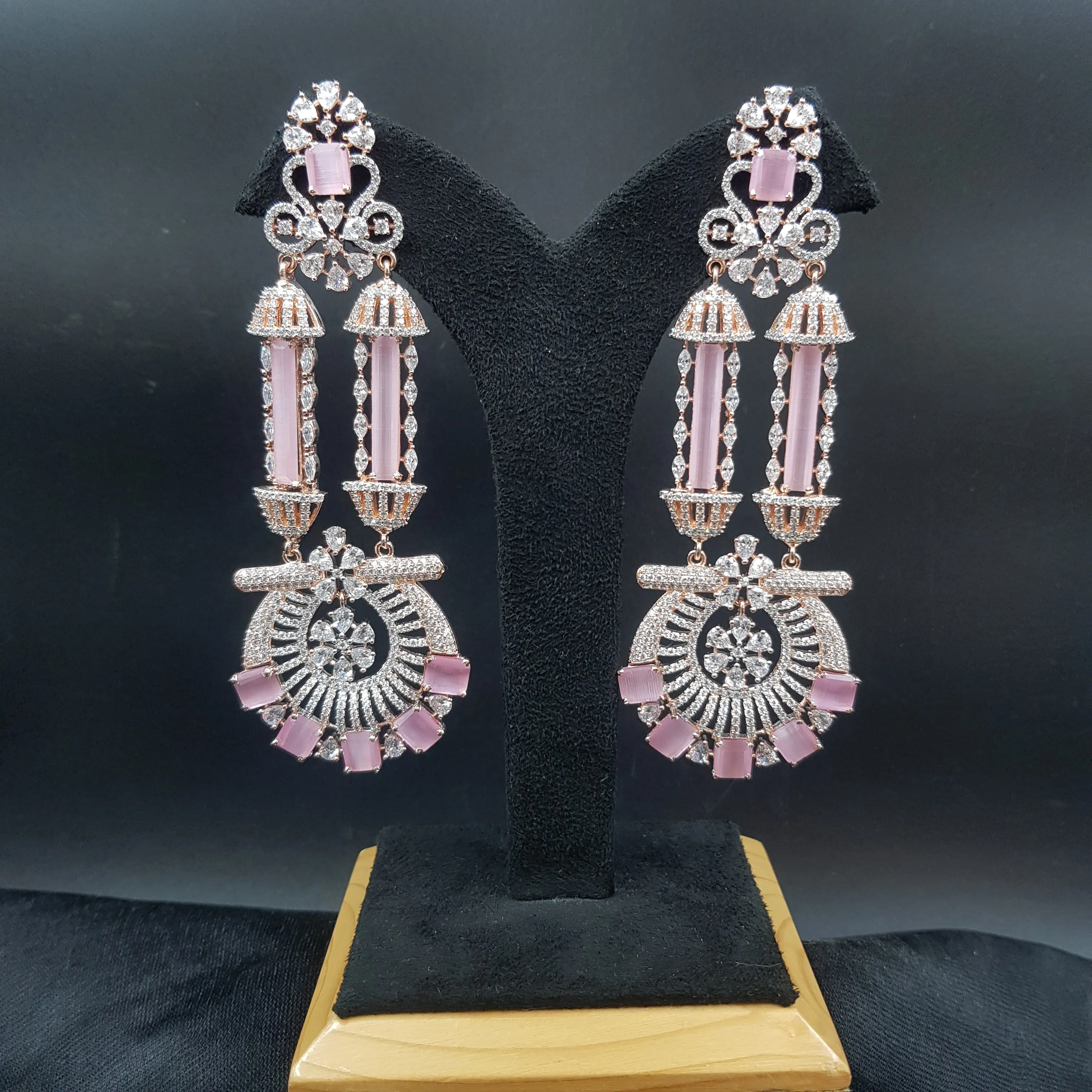 Rose Gold Plated Zircon/AD Long Earring Danglers 18390-5572