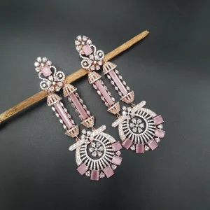 Rose Gold Plated Zircon/AD Long Earring Danglers 18390-5572
