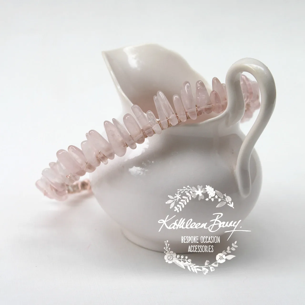 Rose quartz gemstone crown - rose gold