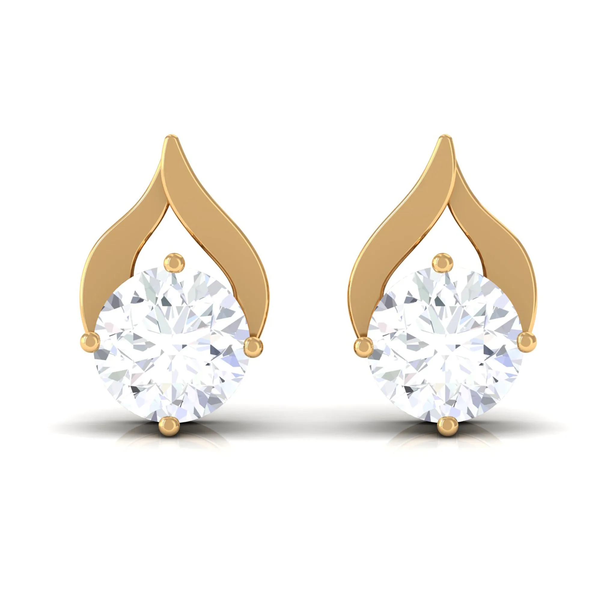 Round Cubic Zirconia Solitaire Petal Stud Earrings