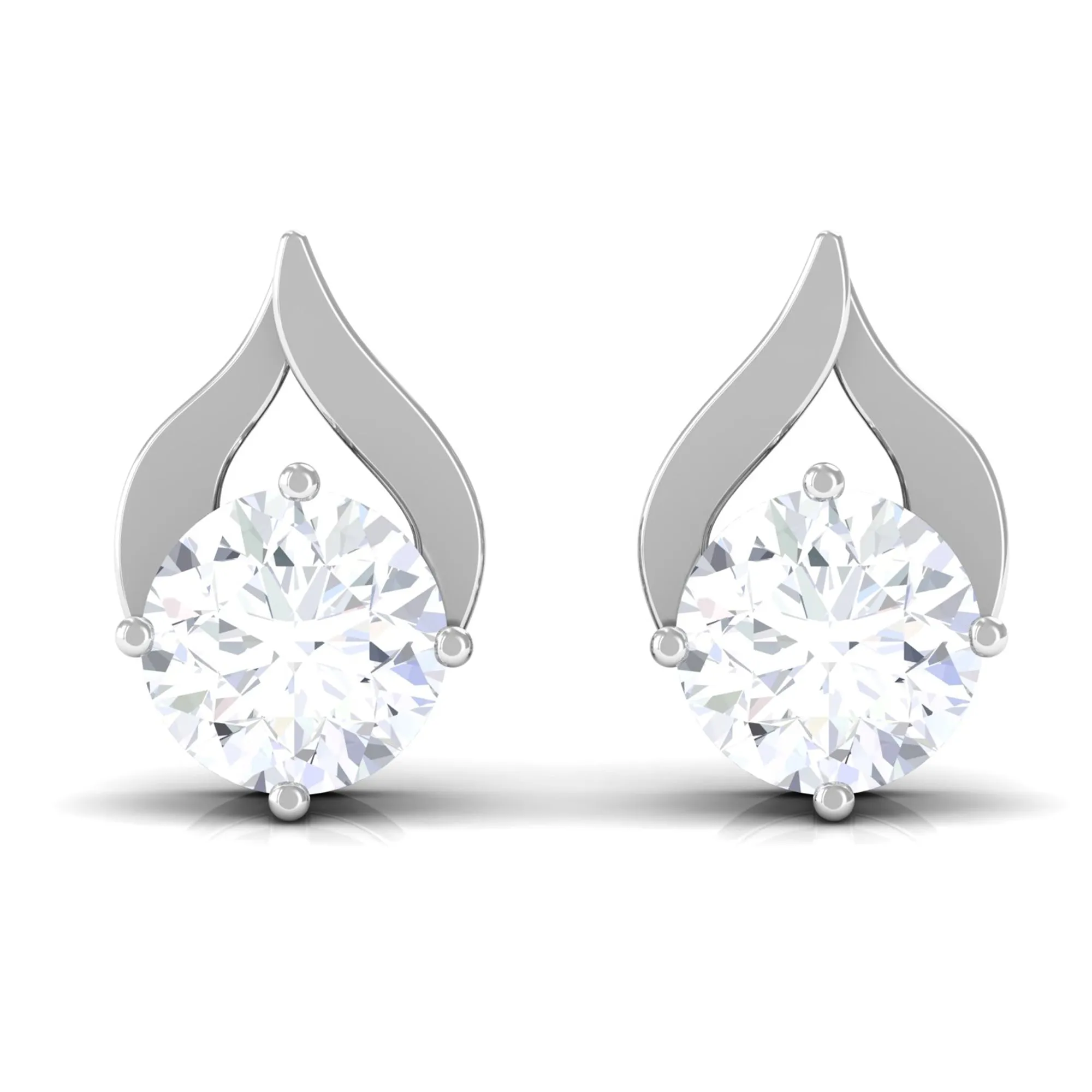 Round Cubic Zirconia Solitaire Petal Stud Earrings