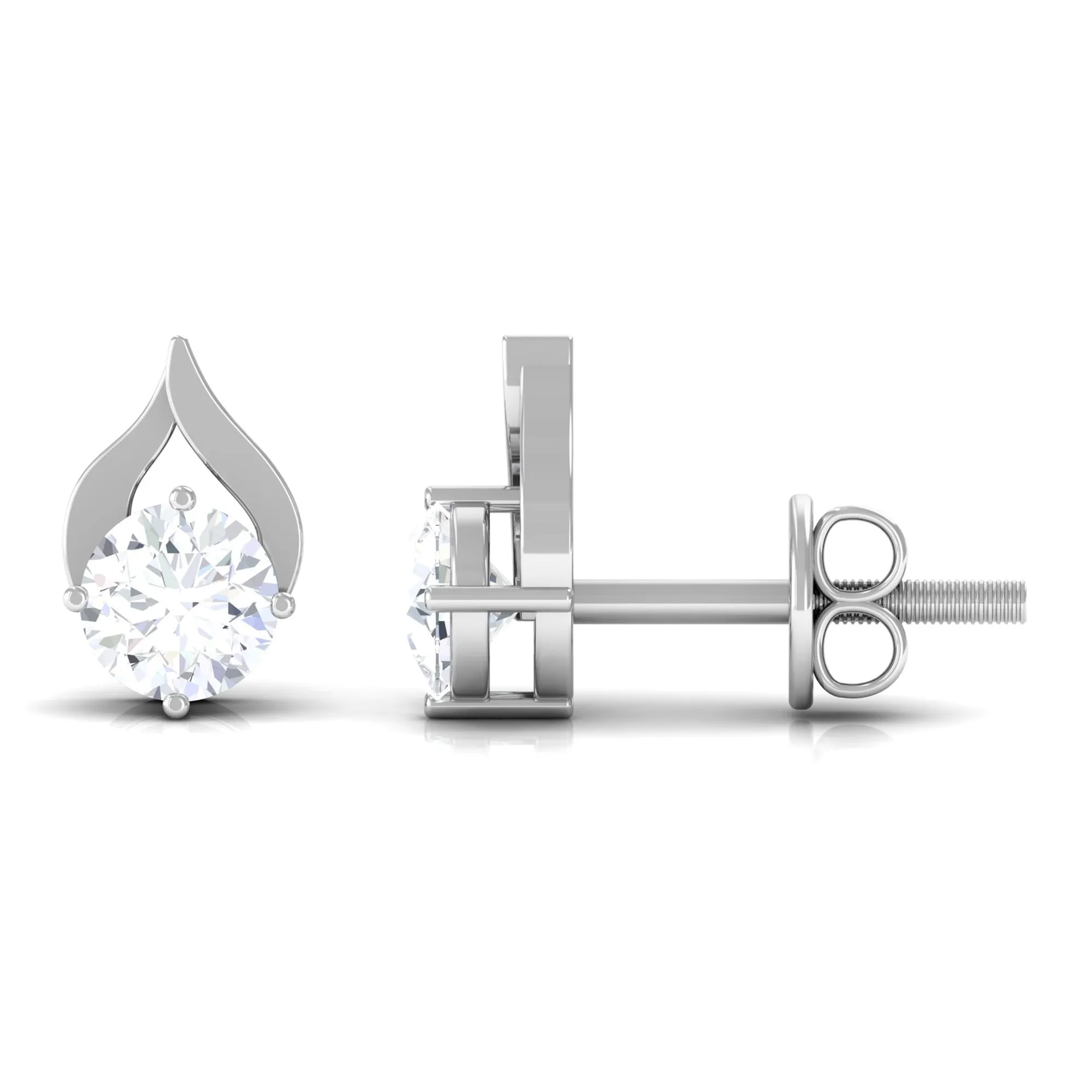 Round Cubic Zirconia Solitaire Petal Stud Earrings