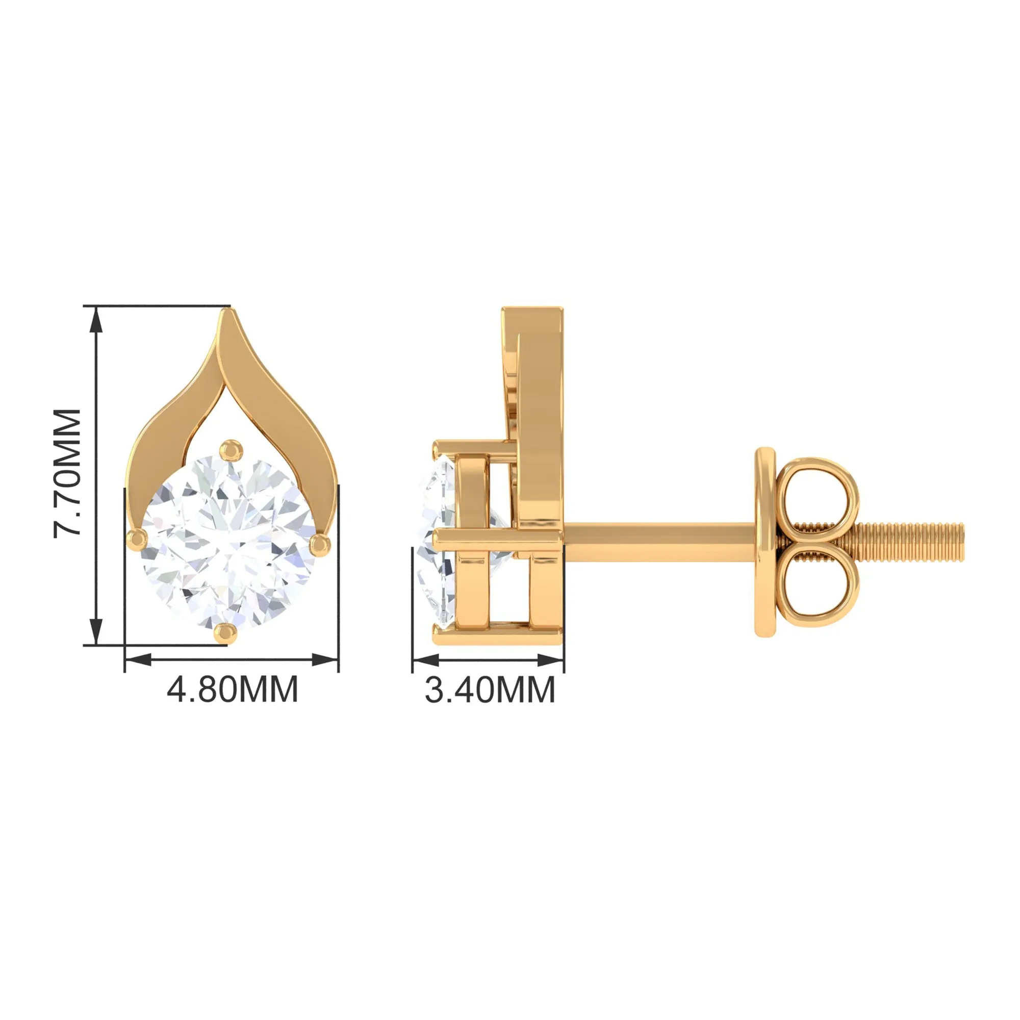 Round Cubic Zirconia Solitaire Petal Stud Earrings