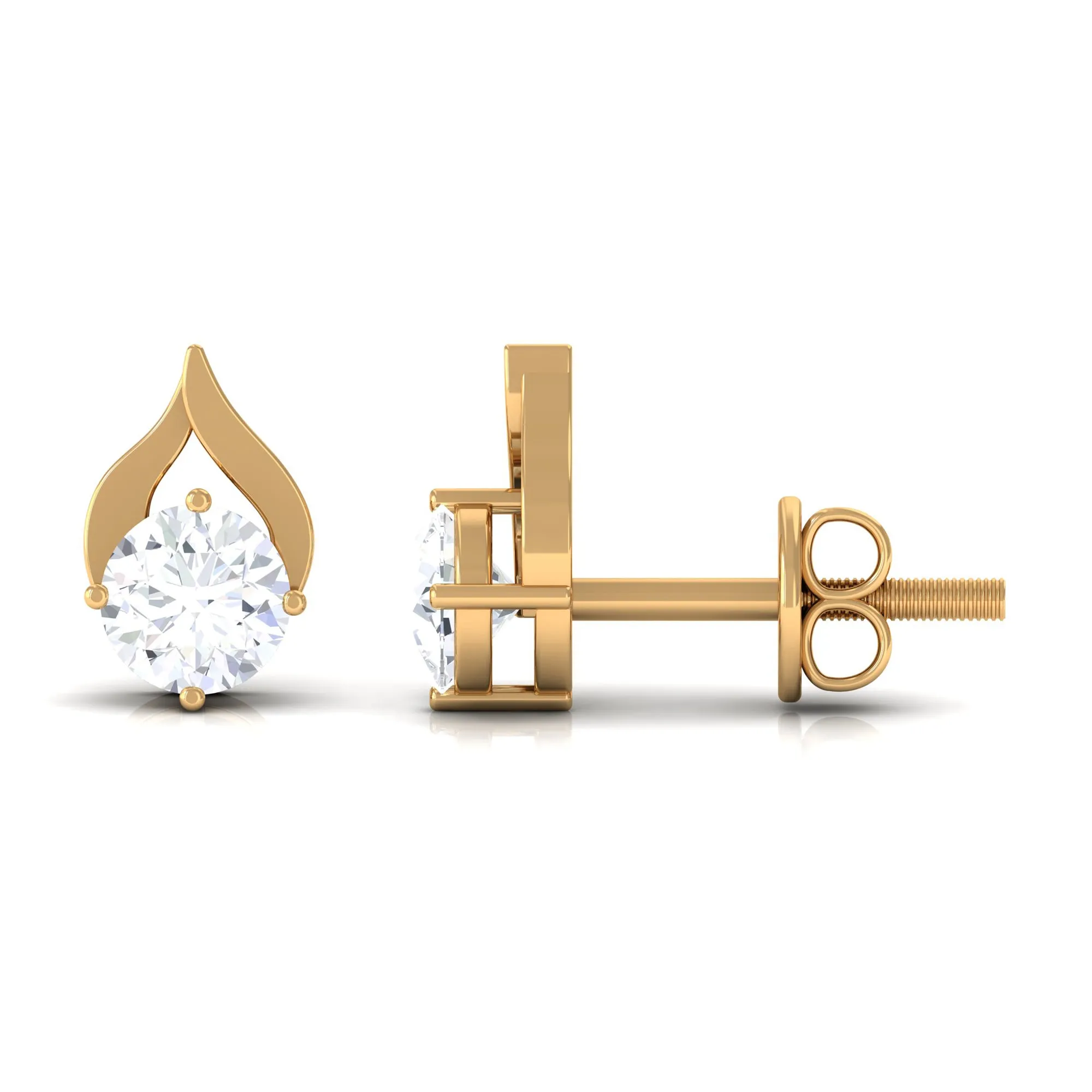 Round Cubic Zirconia Solitaire Petal Stud Earrings