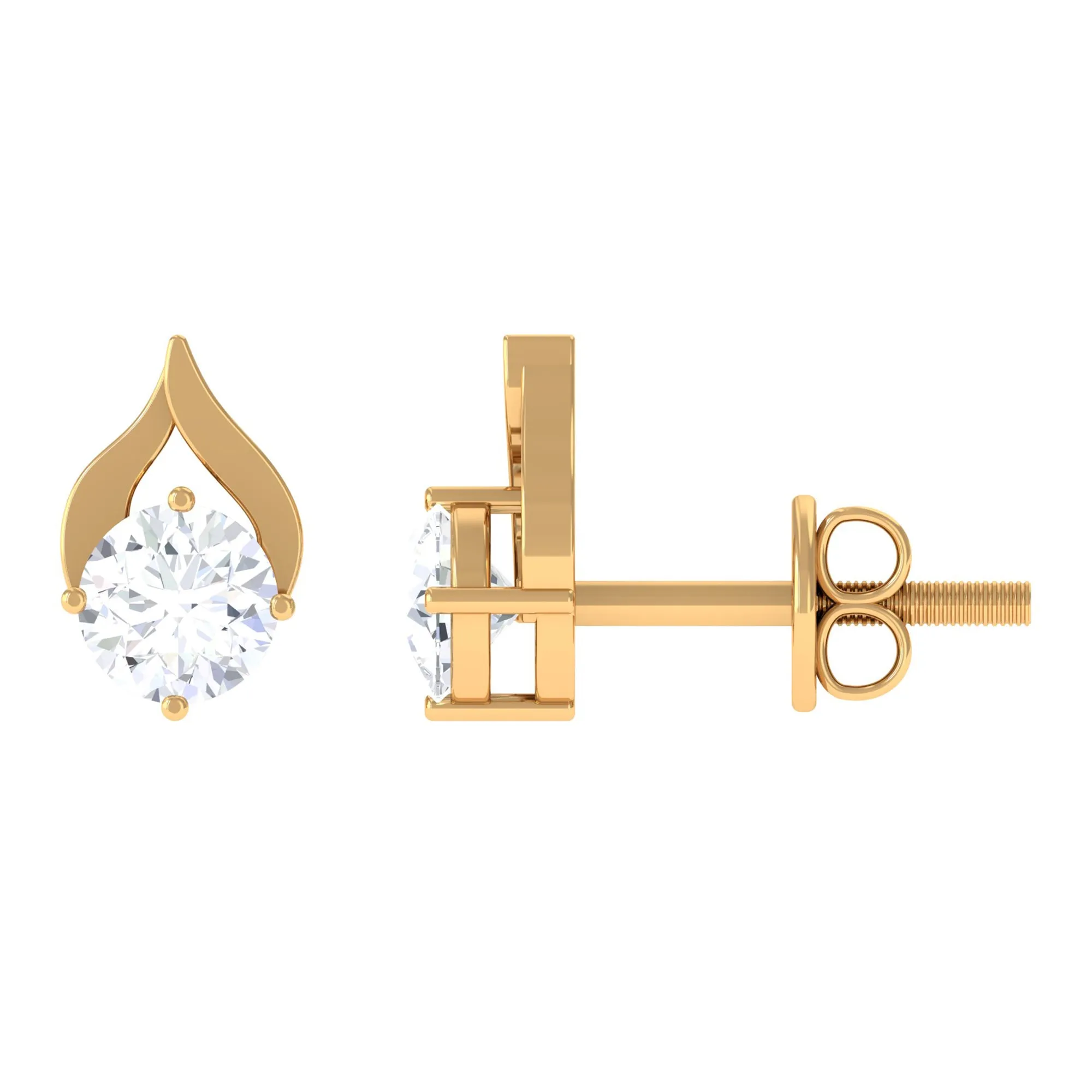 Round Cubic Zirconia Solitaire Petal Stud Earrings