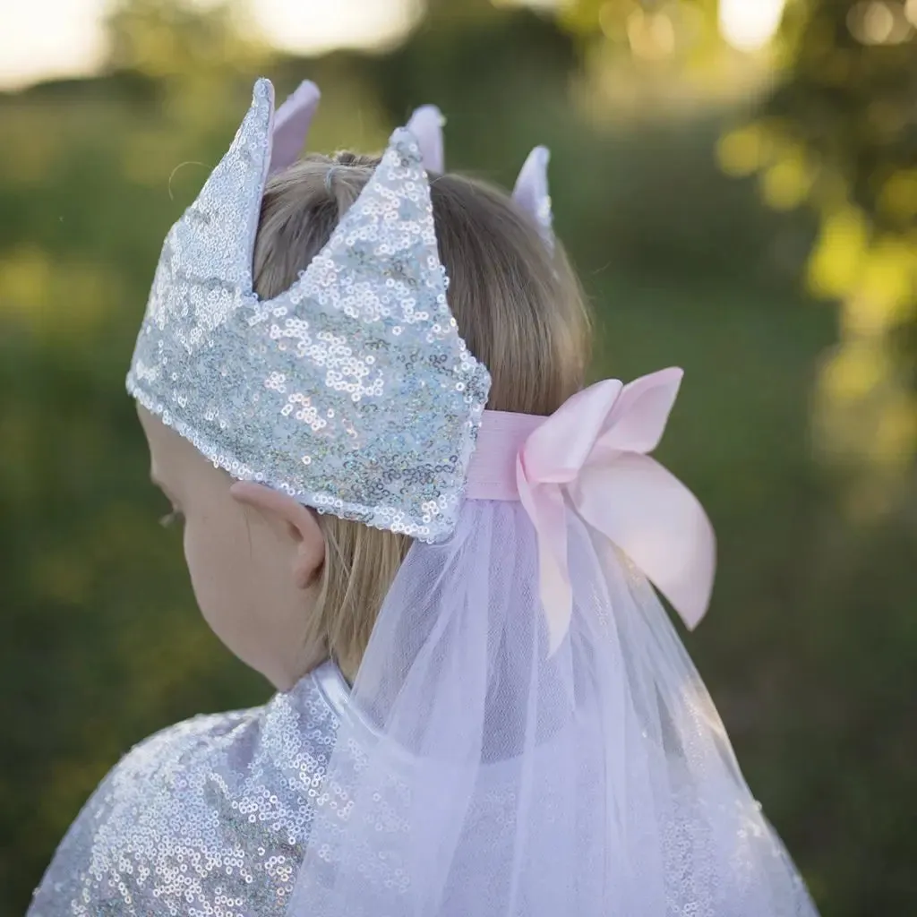 Sequins Silver Princess Crown with Veil