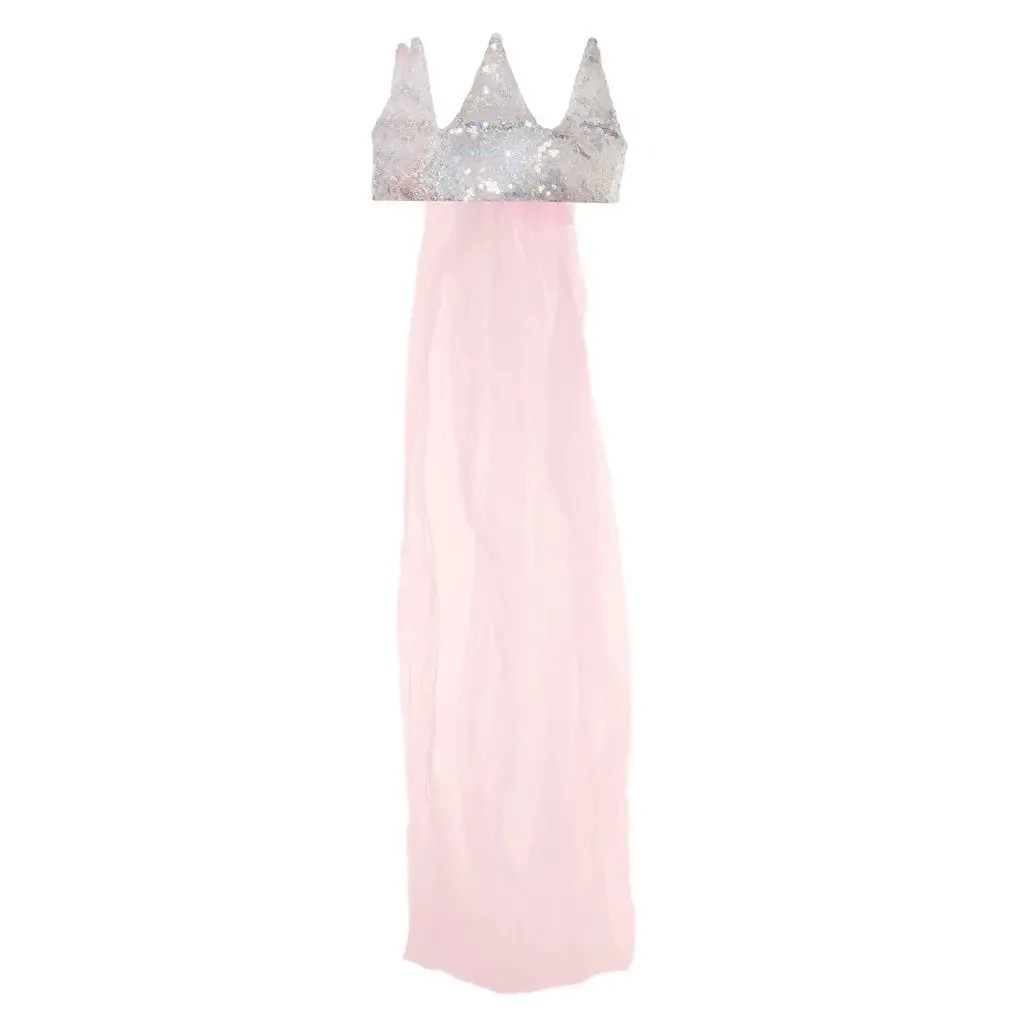 Sequins Silver Princess Crown with Veil