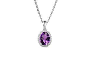 Silver Oval Cluster Amethyst Necklace