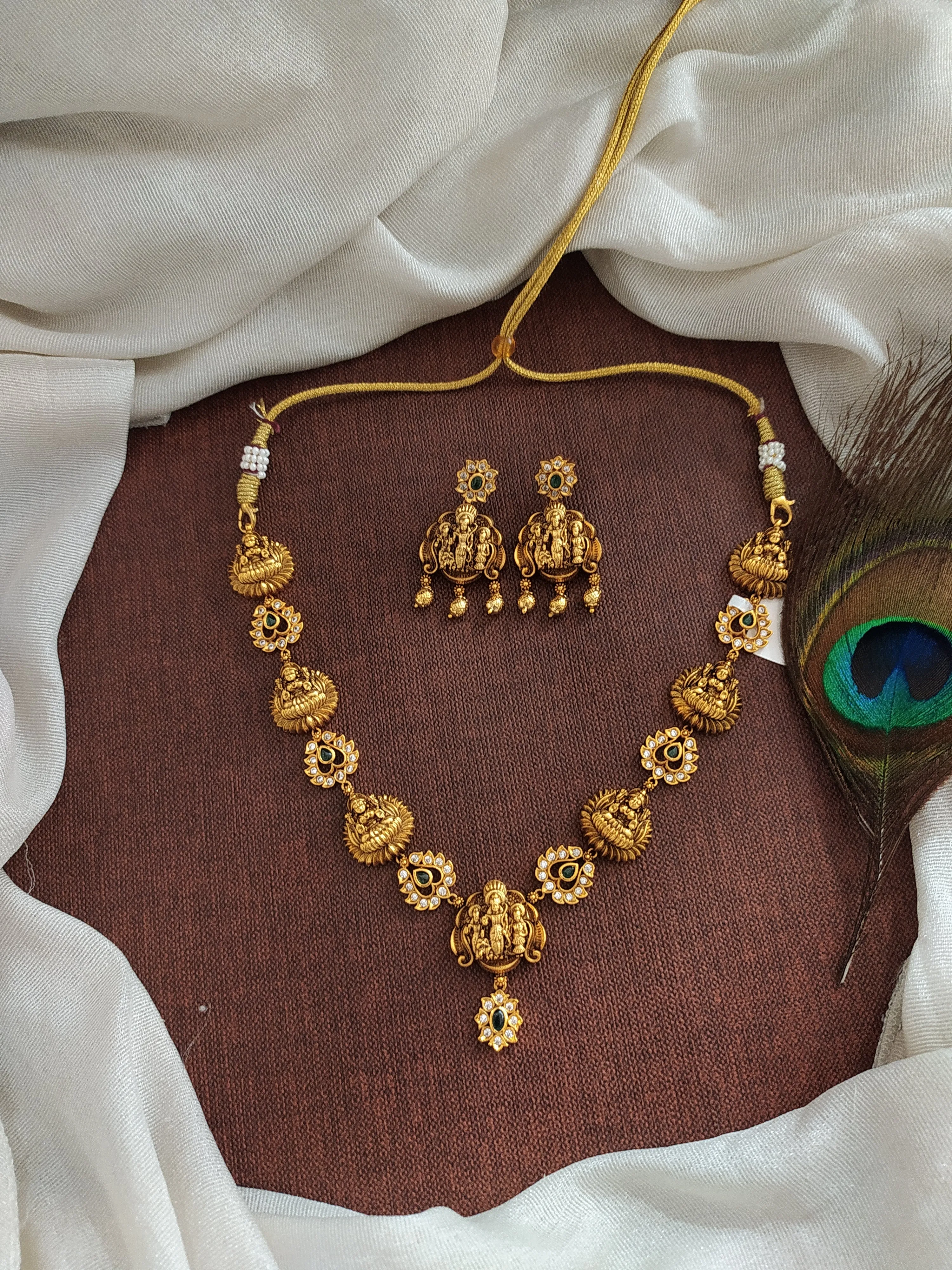Simple Antique Nakshi Work Necklace Set with Ram-Parivar Motif