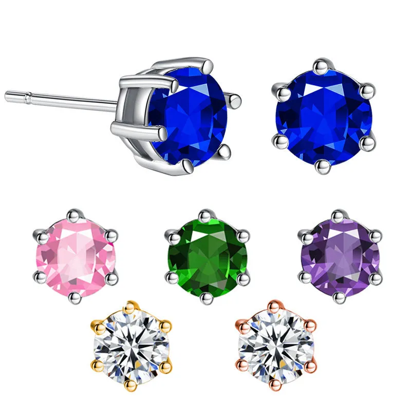 Single diamond girl 6 claw simple zircon earrings