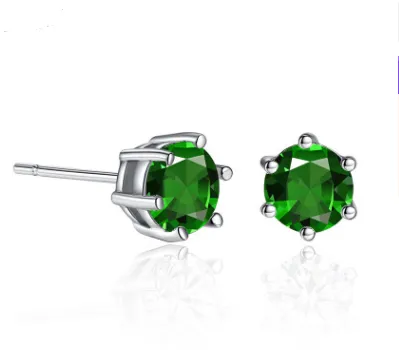 Single diamond girl 6 claw simple zircon earrings