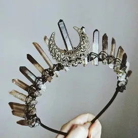Smokey Quartz Crystal Crown with Cresecnet Moon by Luna Corvus