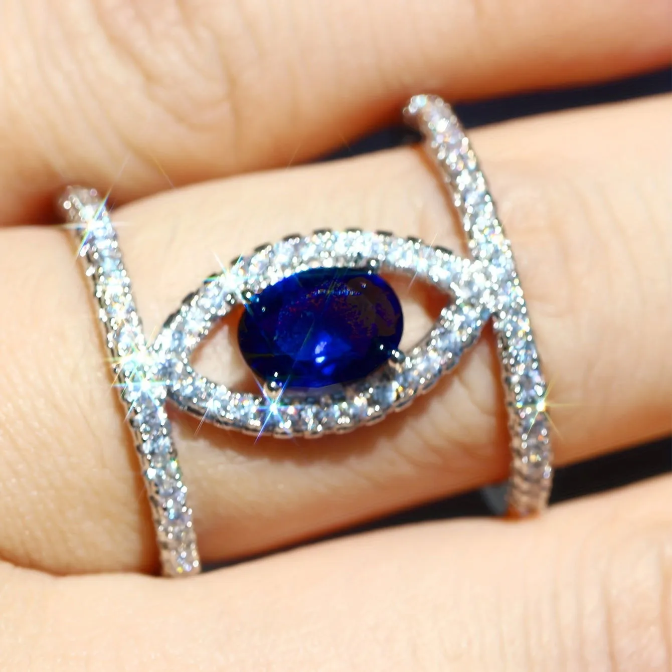 Sparkle and Shine Personality Design Eye Shaped Zircon Ring
