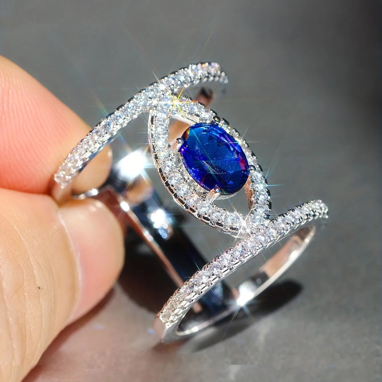 Sparkle and Shine Personality Design Eye Shaped Zircon Ring