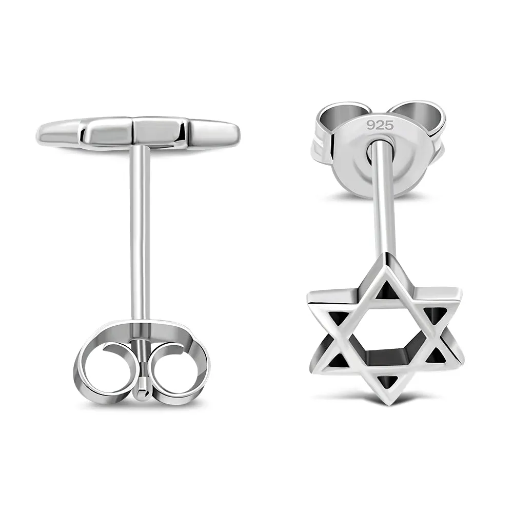 Star Of David Jewish Judaica 925 Sterling Silver Stud Earrings