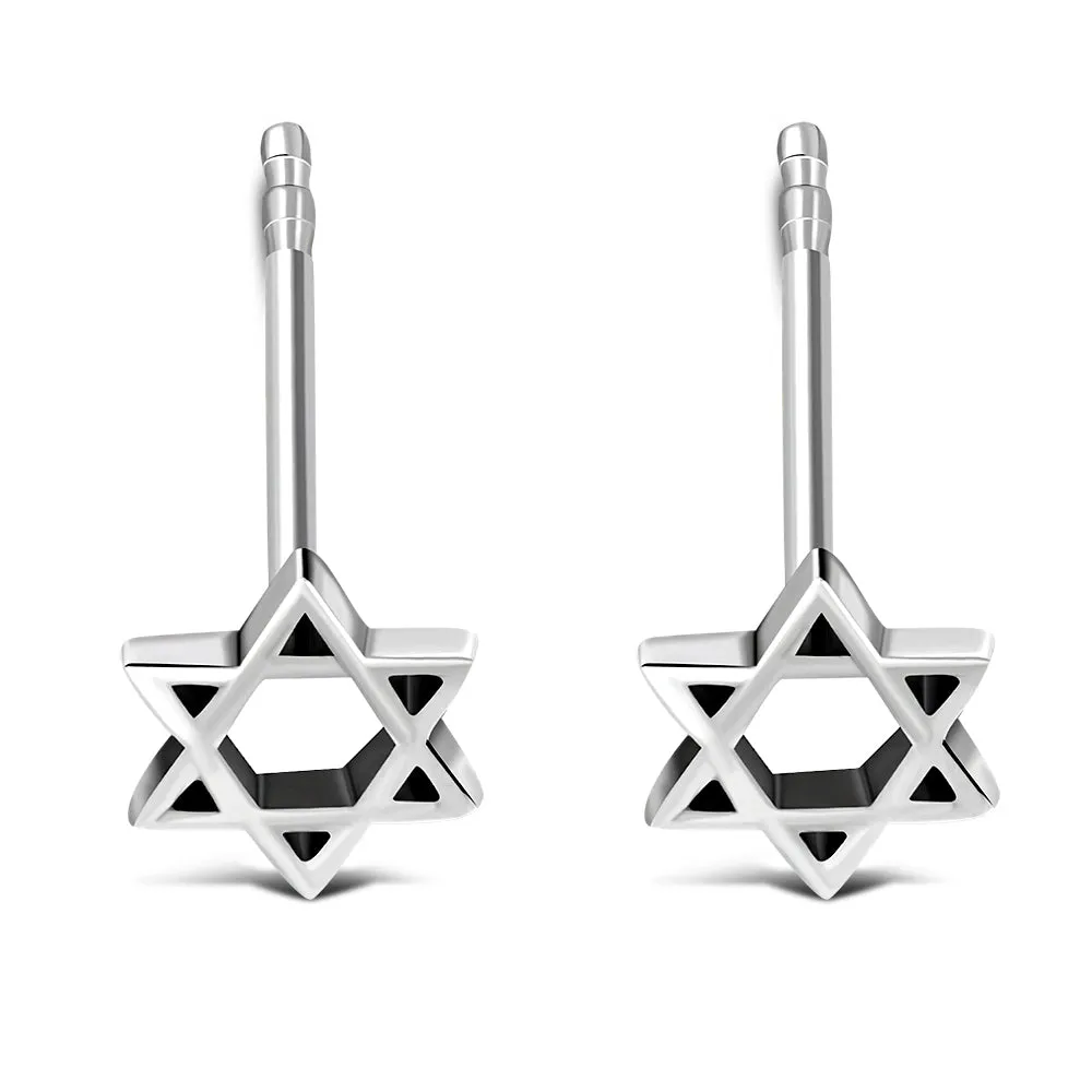 Star Of David Jewish Judaica 925 Sterling Silver Stud Earrings