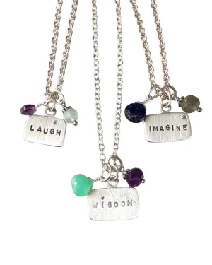 Sterling Diamond Tag & Gemstone Charm Necklace