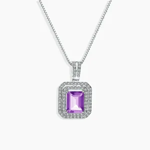 Sterling Silver Amethyst Baguette Cut Royale Pendant - Exquisite Women Jewellery