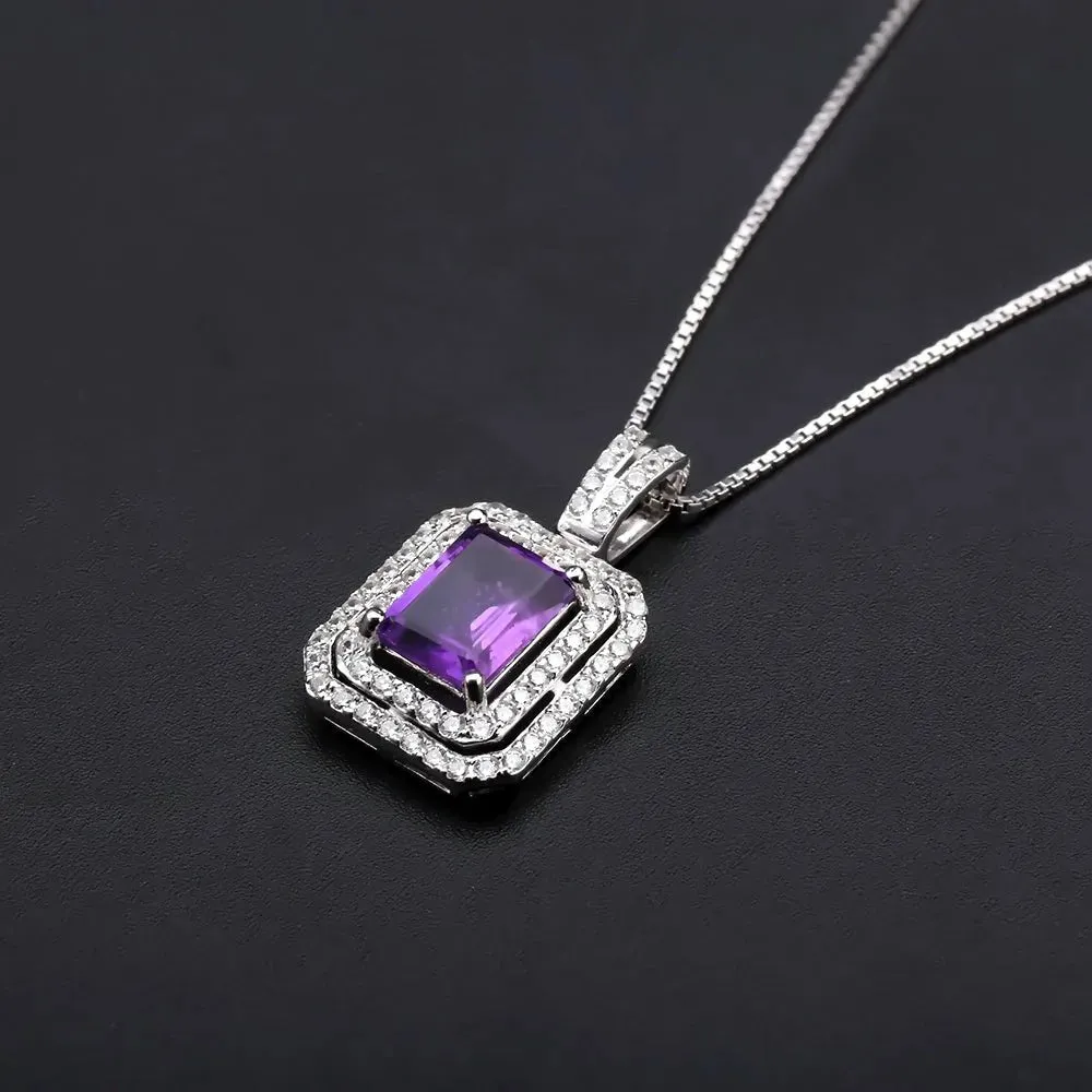 Sterling Silver Amethyst Baguette Cut Royale Pendant - Exquisite Women Jewellery