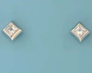 Sterling Silver Rhodium Plated Dainty Diamond White Topaz Stud Earrings (SI6632)