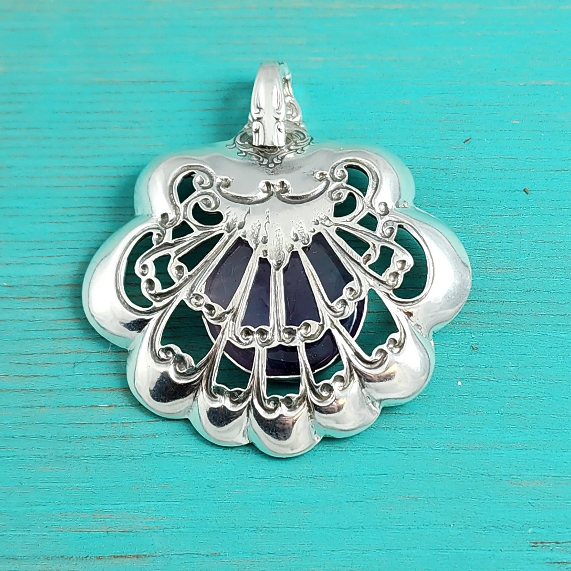 Sterling Silver Round Amethyst Bon Bon Spoon Pendant