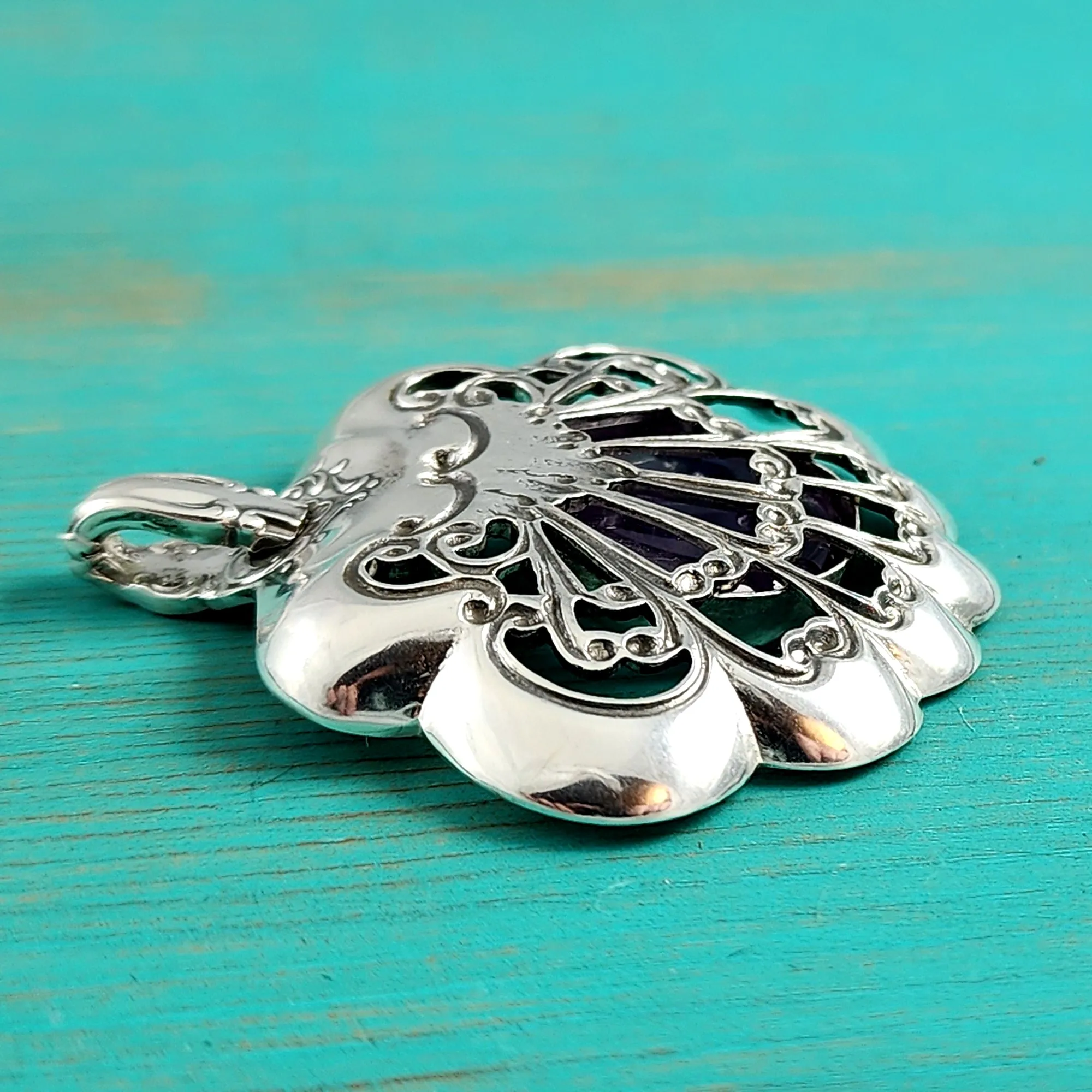 Sterling Silver Round Amethyst Bon Bon Spoon Pendant