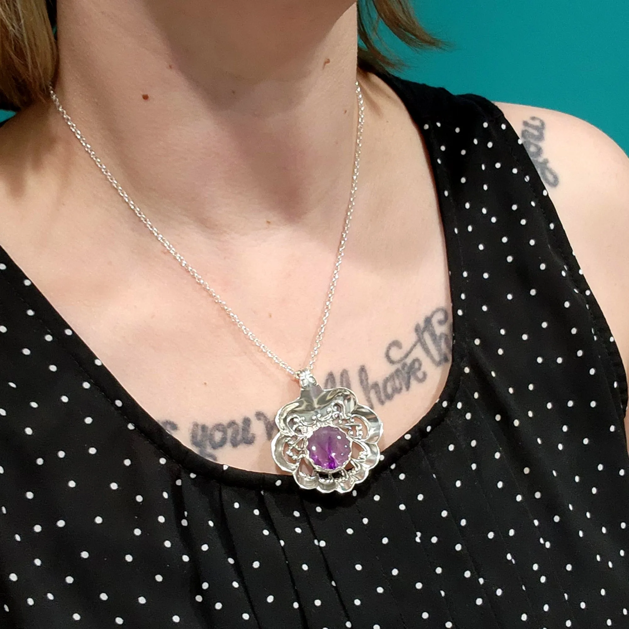 Sterling Silver Round Amethyst Bon Bon Spoon Pendant