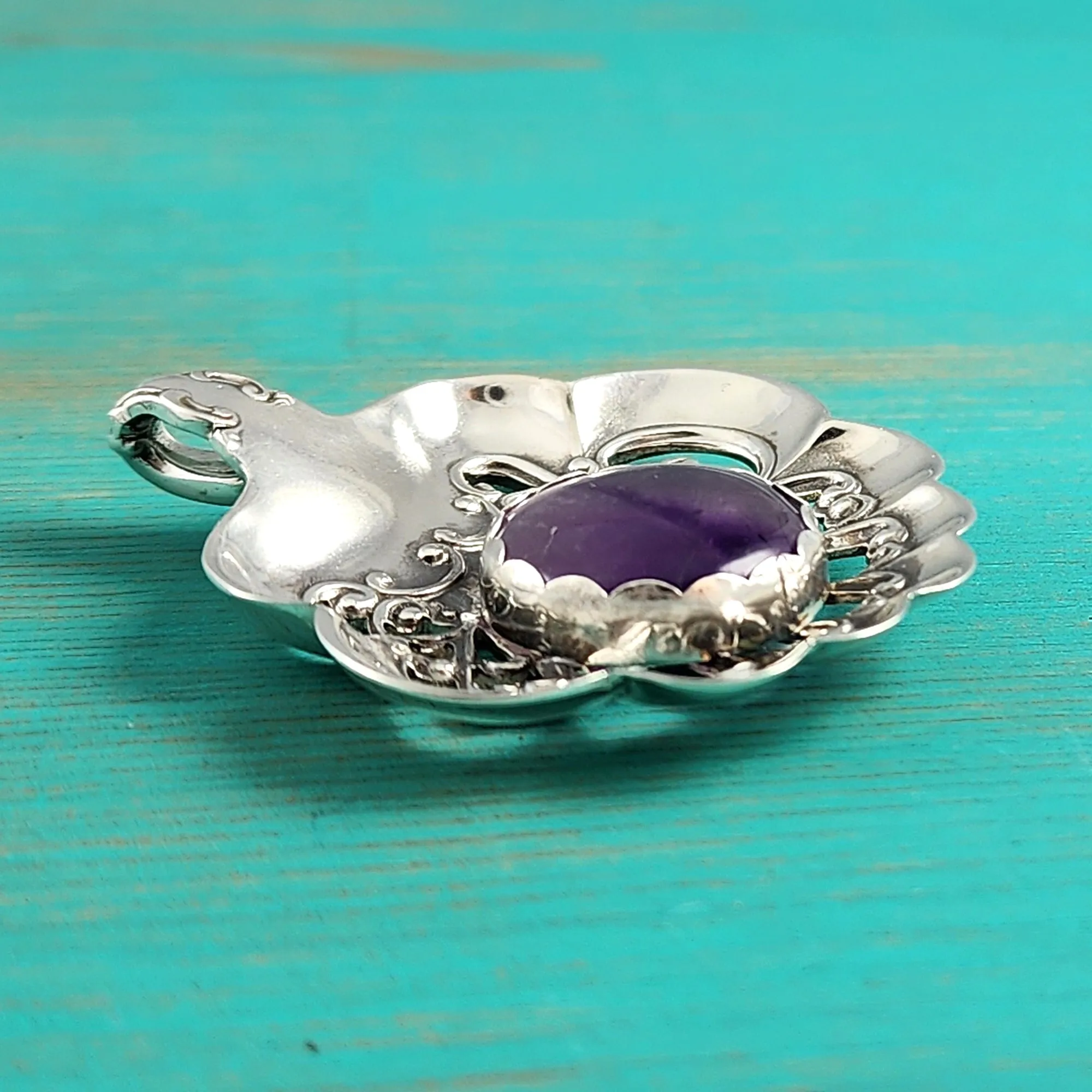 Sterling Silver Round Amethyst Bon Bon Spoon Pendant