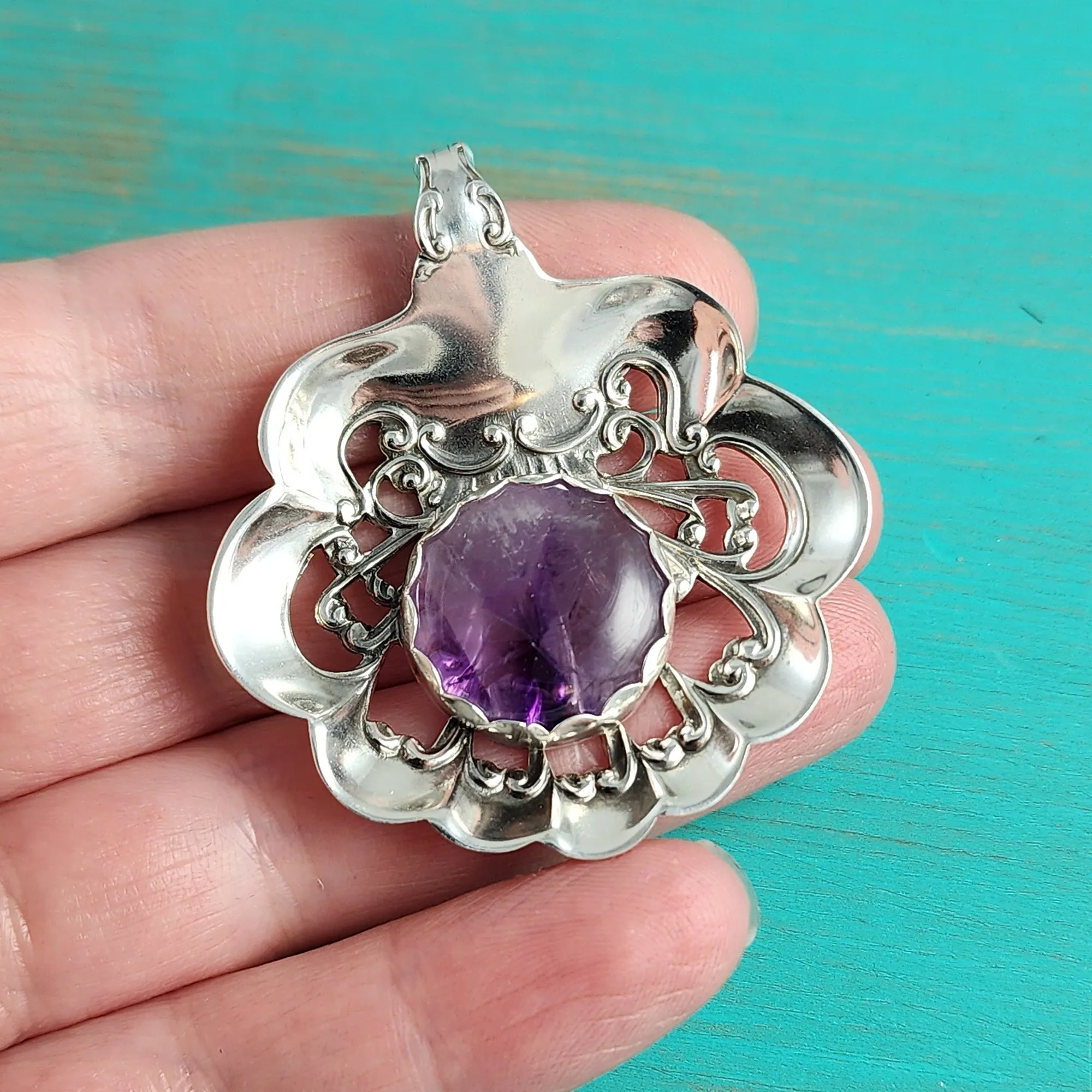 Sterling Silver Round Amethyst Bon Bon Spoon Pendant