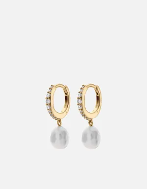 Suri Huggie Earrings, Gold Vermeil/Topaz & Pearls