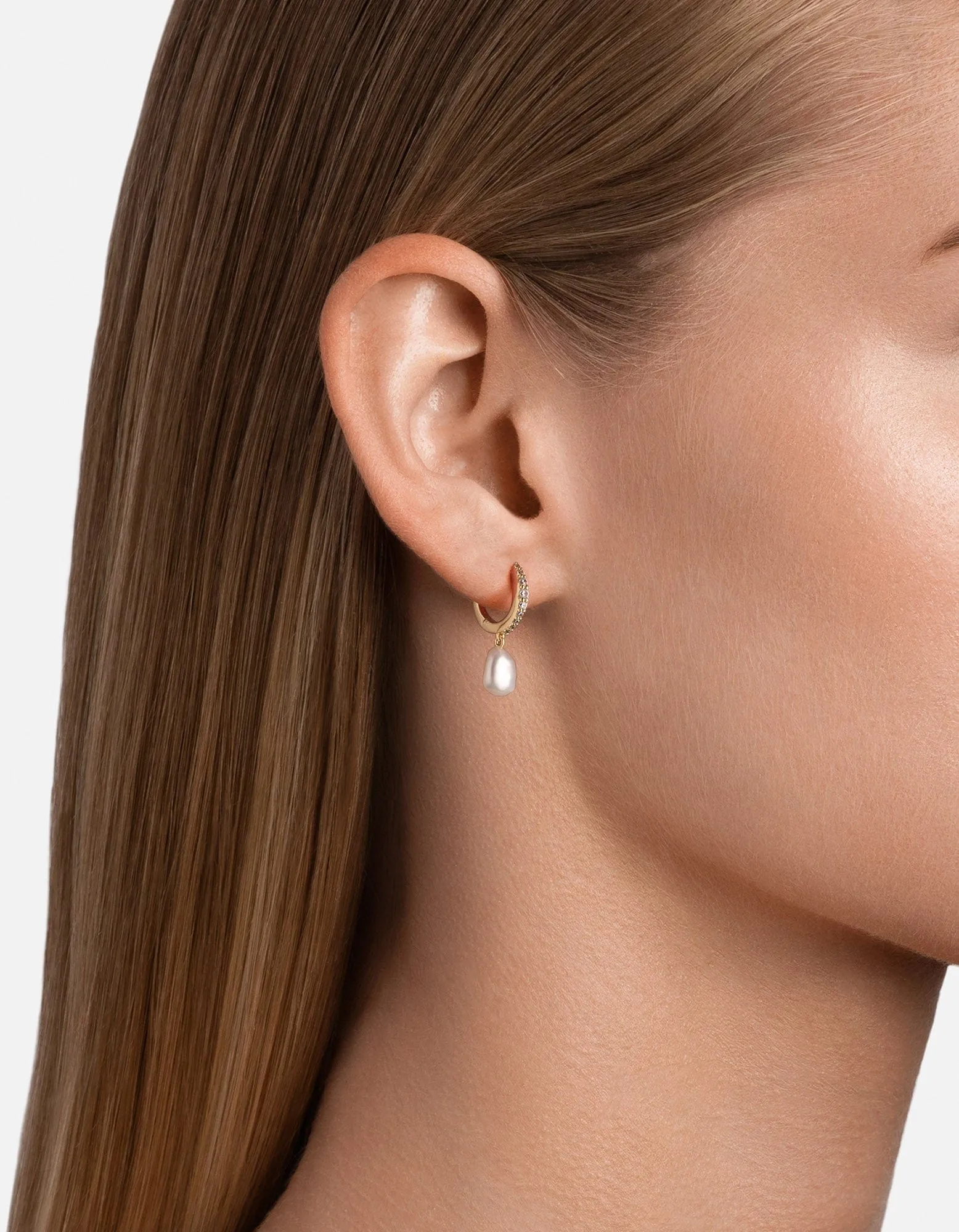 Suri Huggie Earrings, Gold Vermeil/Topaz & Pearls