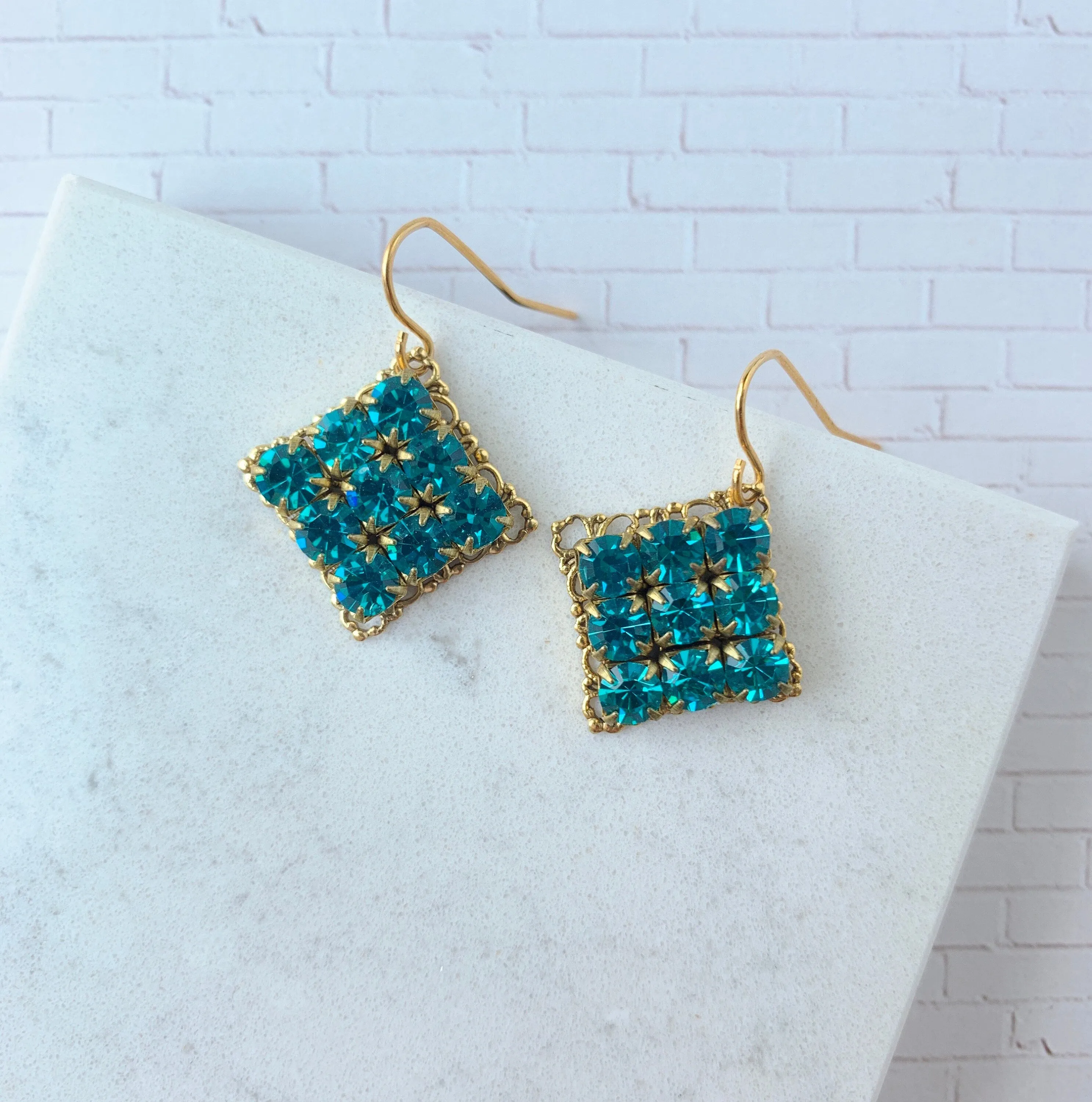Swarovski Bling Square Earrings - Choice of Color