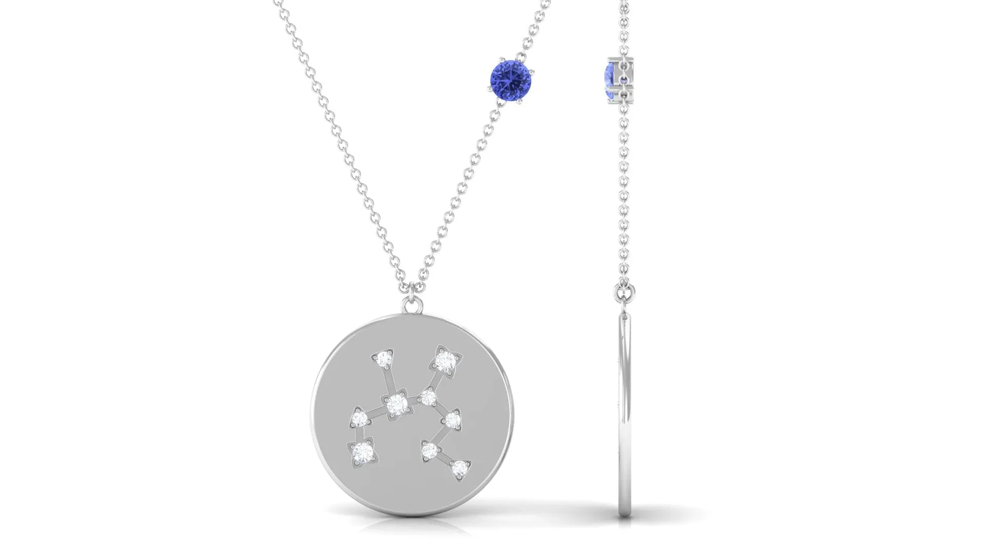 Tanzanite and Diamond Sagittarius Constellation Disc Pendant