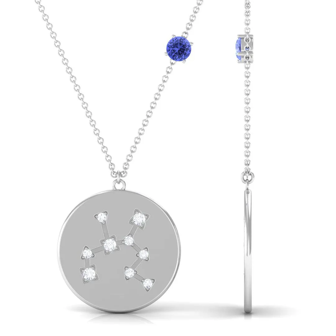 Tanzanite and Diamond Sagittarius Constellation Disc Pendant