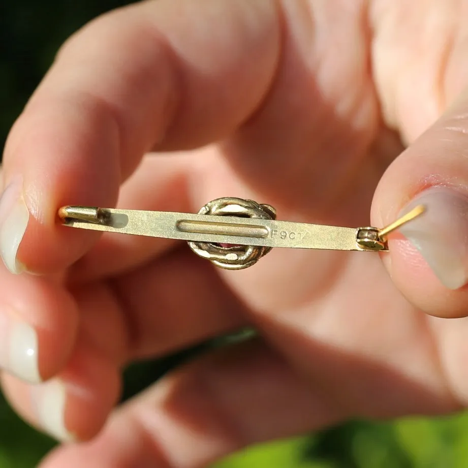Victorian 9ct Gold Bar Brooch with Snake & Garnet Detail, 9ct Yellow Gold, 2.66g