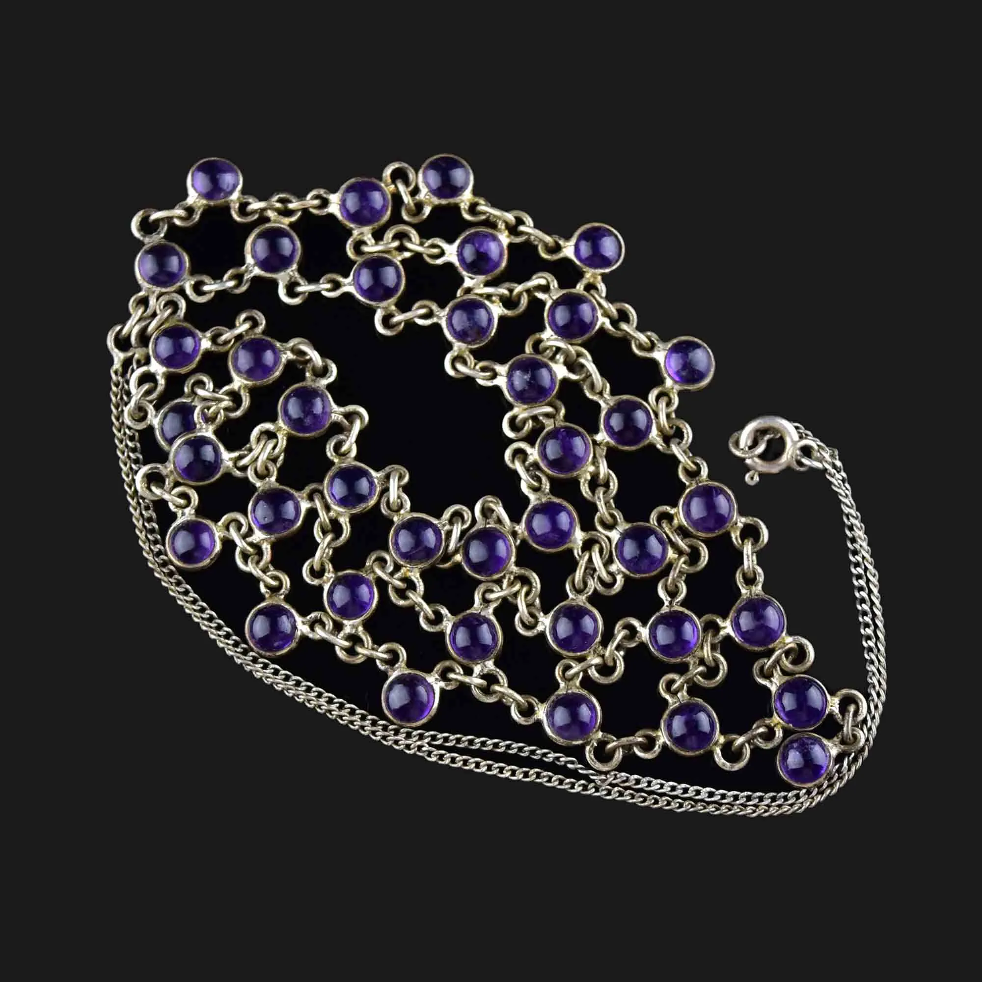 Vintage Silver Amethyst Waterfall Bib Necklace