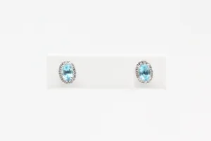 White Gold Blue Topaz and Diamond Halo Earrings