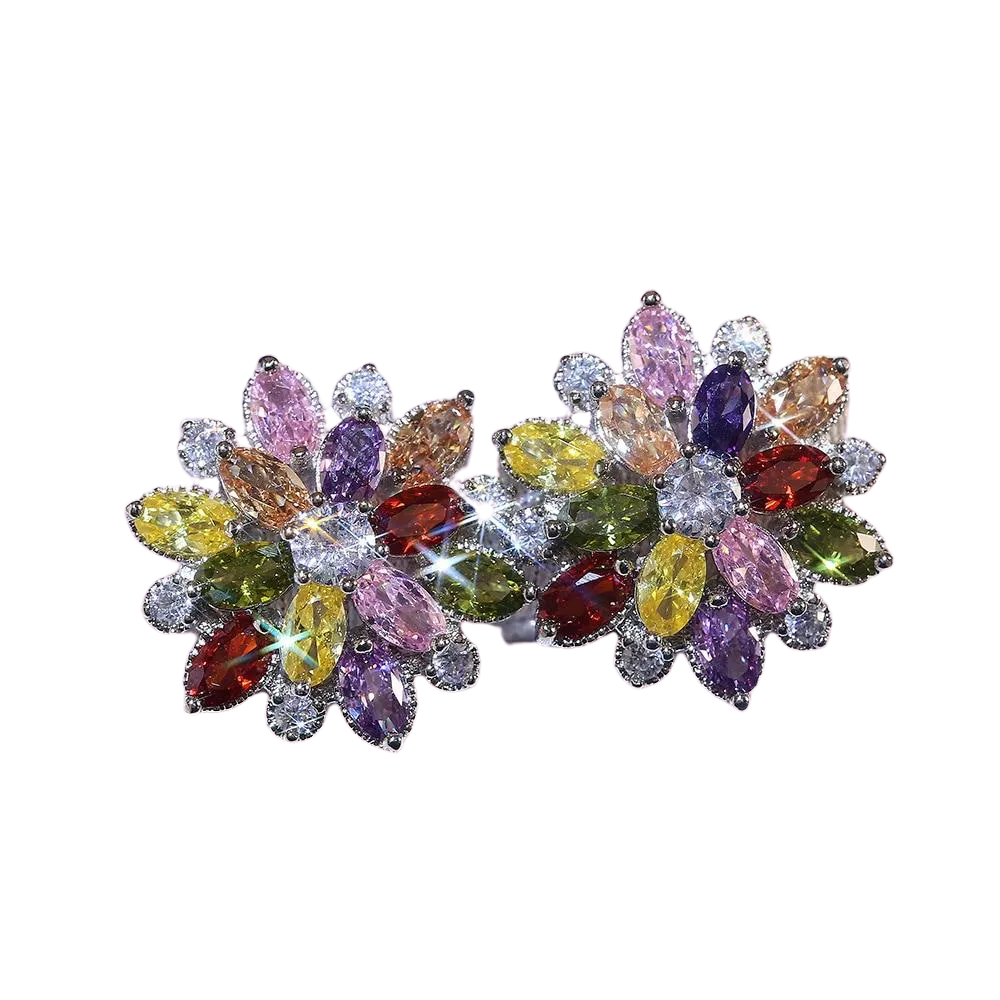 Women Flower Sterling Silver Stud Earrings