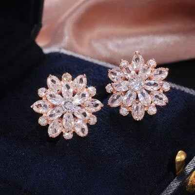 Women Flower Sterling Silver Stud Earrings