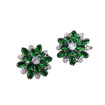 Women Flower Sterling Silver Stud Earrings
