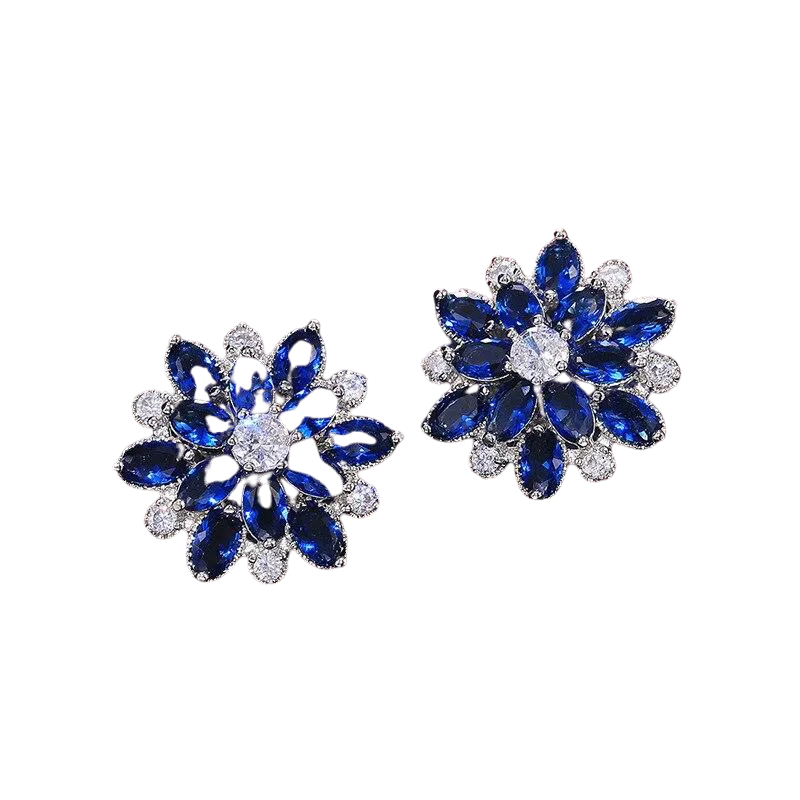 Women Flower Sterling Silver Stud Earrings