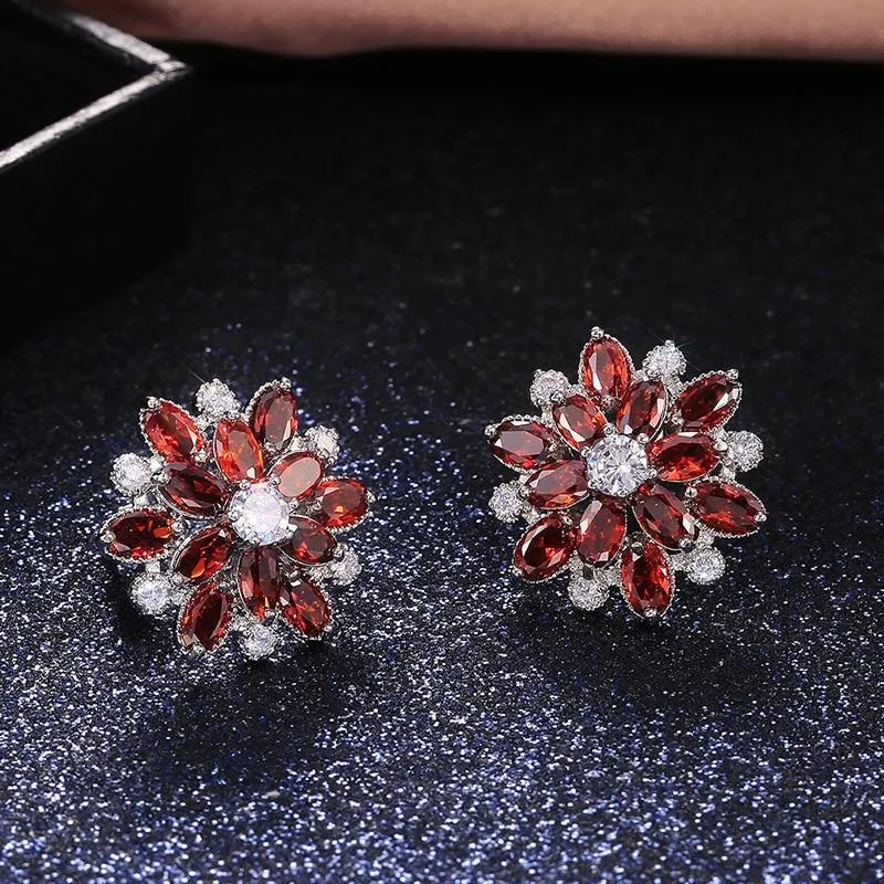 Women Flower Sterling Silver Stud Earrings