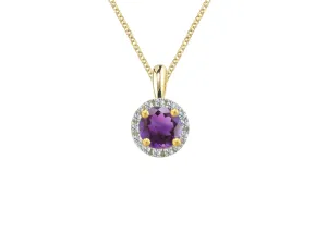 Yellow Gold Amethyst and Diamond Round Cluster Necklace
