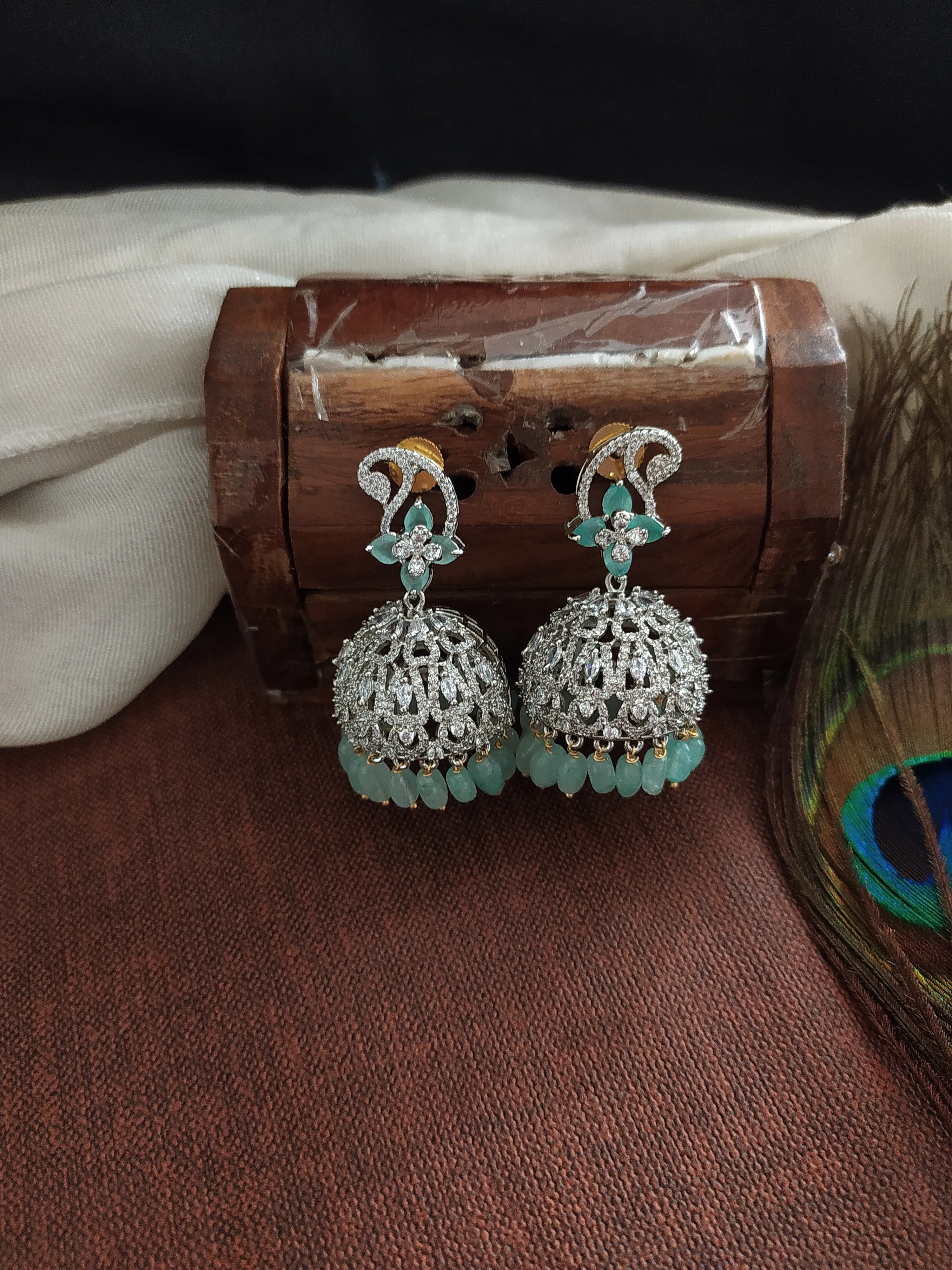 Zircon Layered Bridal Haram Set in Pastel Mint and Baby Pink